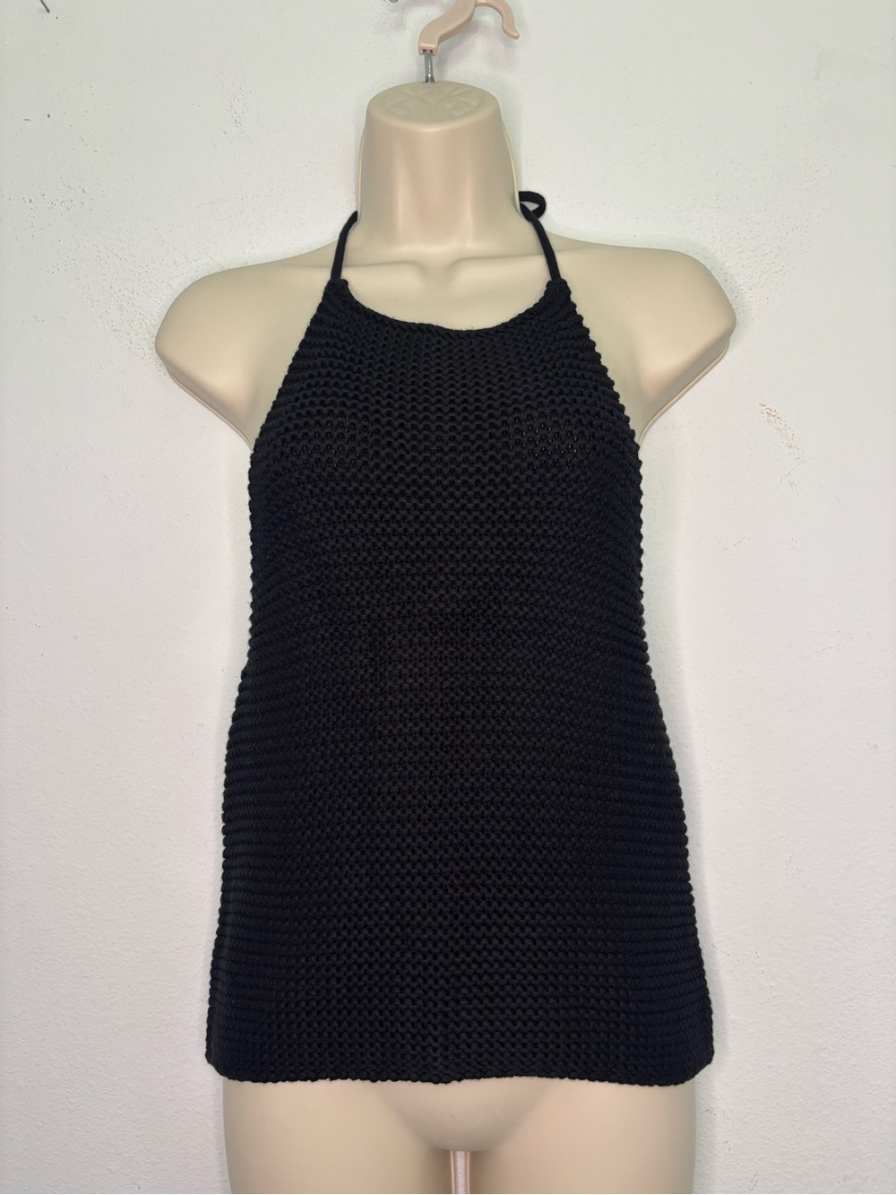 525 AMERICA NWT CROCHET BLACK HALTER TOP BLOUSE SZ MEDIUM